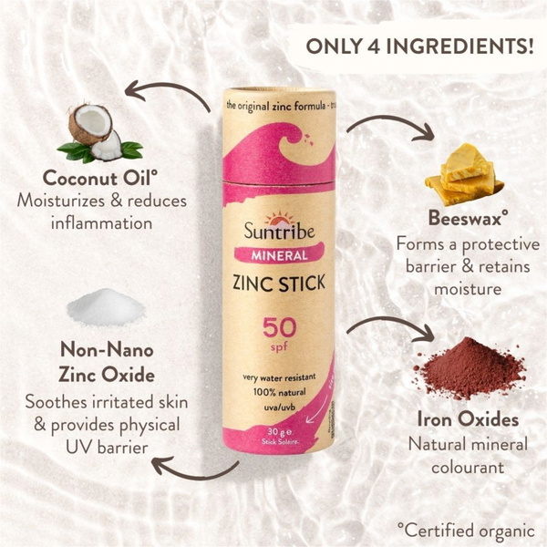 2026 Suntribe Organic Mineral Zinc Sun Stick SPF 50 STZS - Pretty Pink